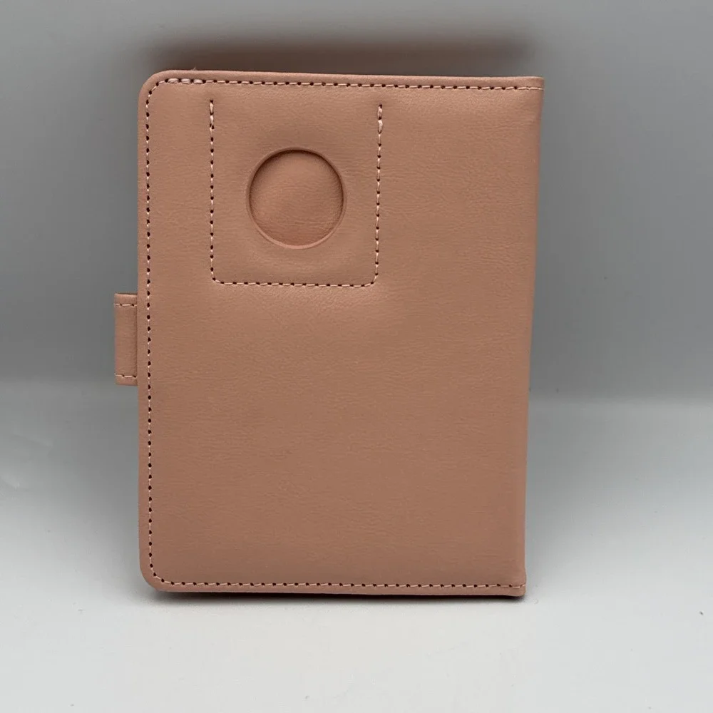 GOAUS Passport Holder with Money Pocket and AirTag Card Slot RFID Wallet Pink